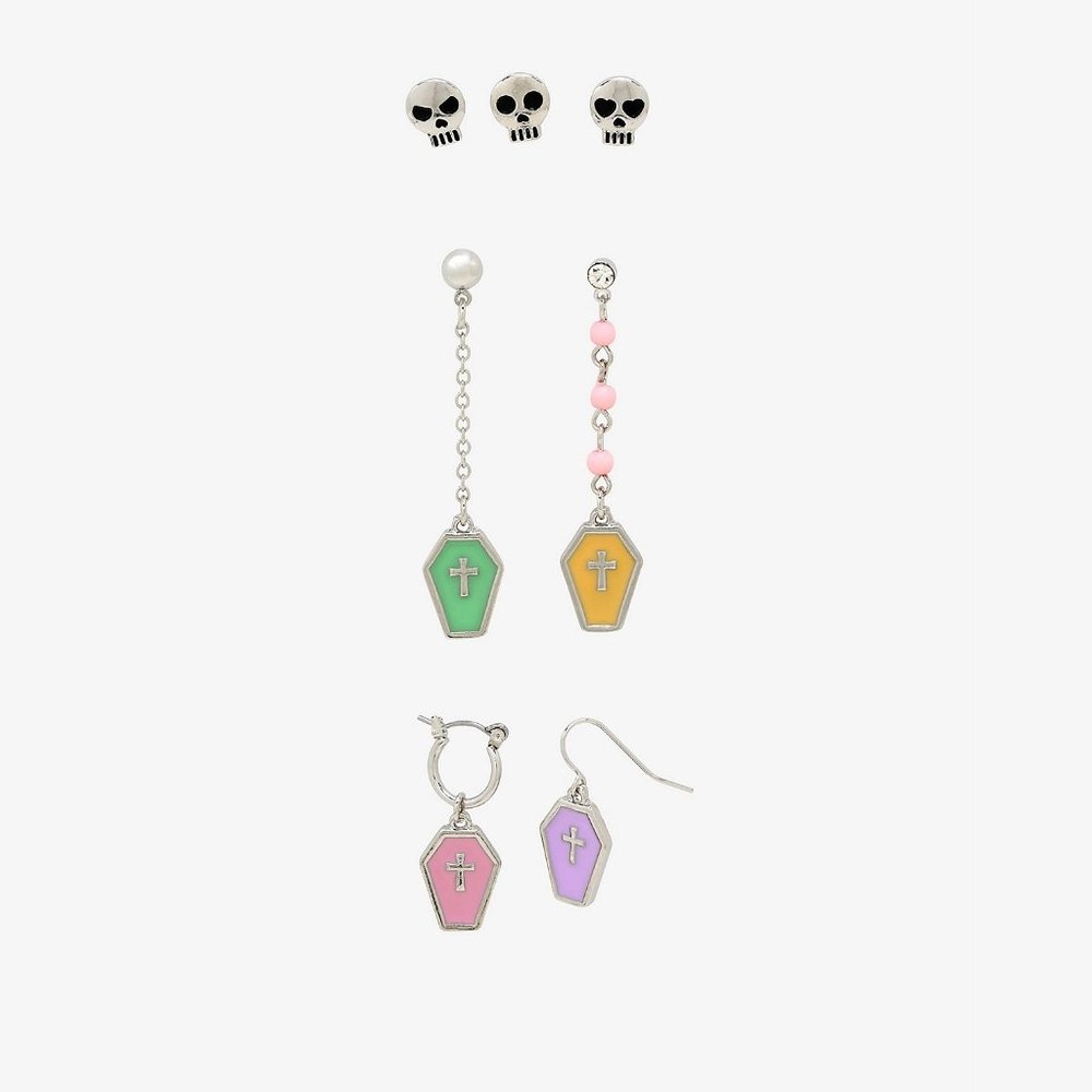 Goth Emo Halloween Spooky Pastel Coffin Mismatch Earring Set